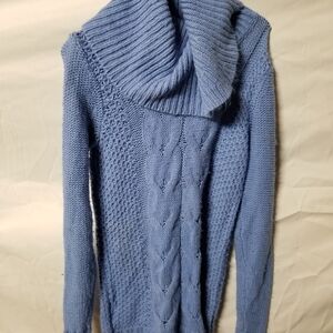 Ellie Sky Blue Cable Knit Cowl Neck Sweater